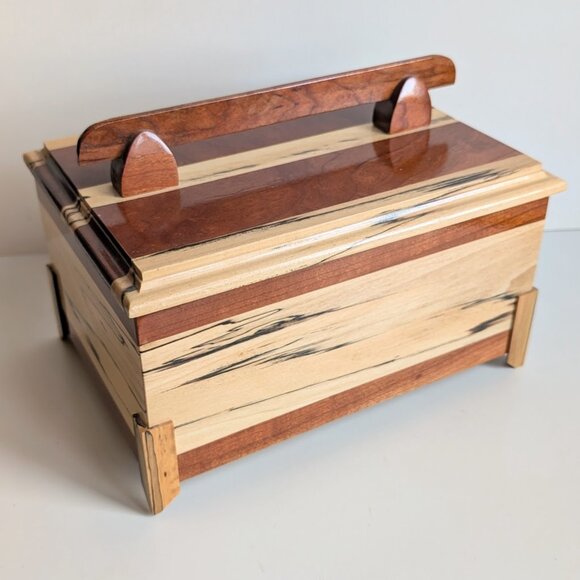 Handmade Solid Wood Keepsake Box with Handle 10.2x7.5